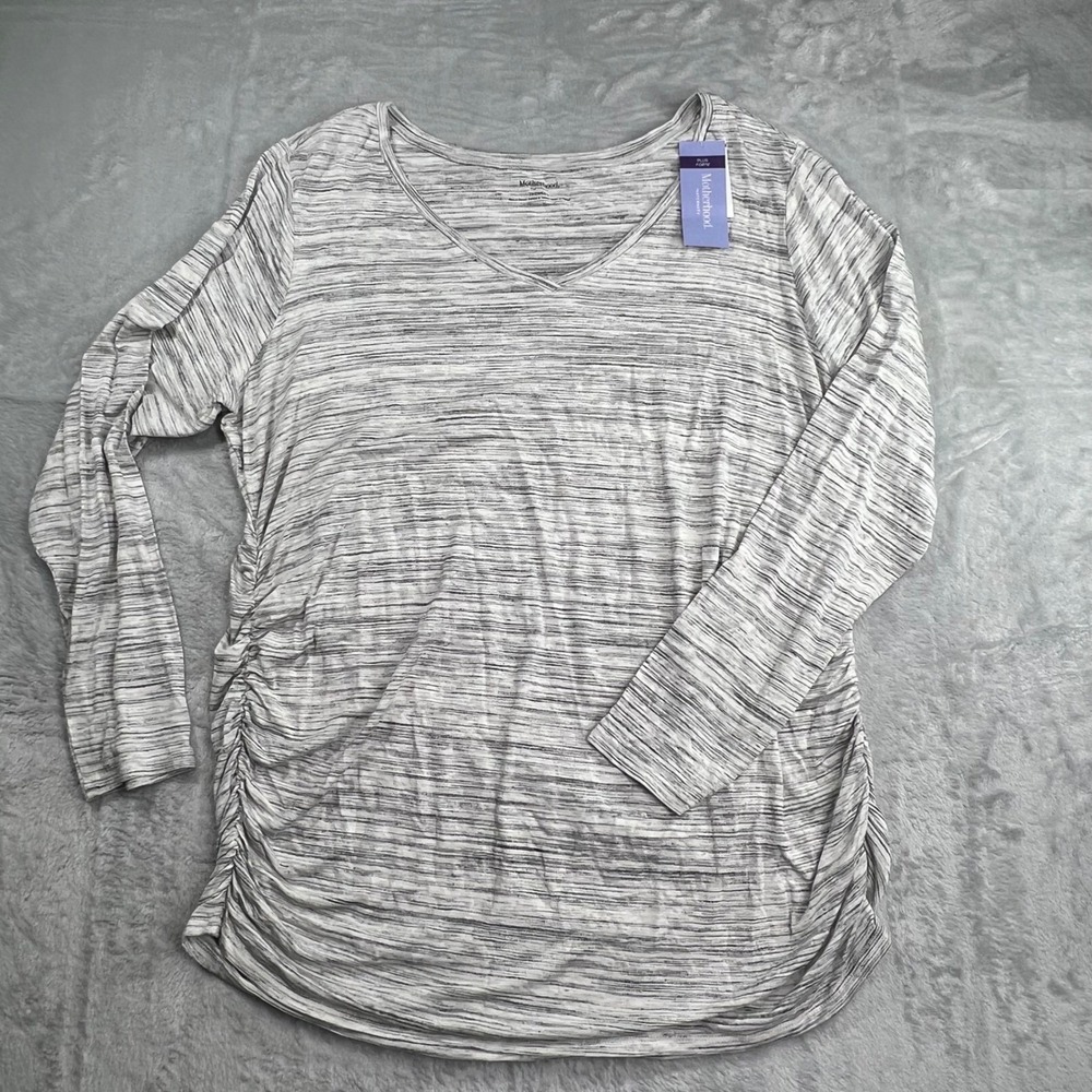 Motherhood Maternity Plus Forte Grey Space Dye Ruched V-Neck Top 2X NWT